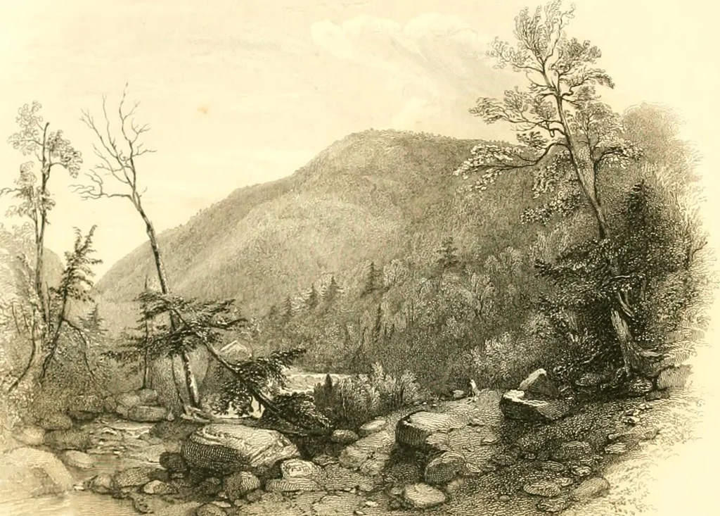 An illustration from The home book of the picturesque, or, American scenery, art, and literature : comprising a series of essays by Washington Irving, W.C. Bryant, Fenimore Cooper, Miss Cooper, N.P. Willis, Bayard Taylor, H.T. Tuckerman, E.L. Magoon, Dr. Bethune, A.B. Street, Miss Field, etc., with thirteen engravings on steel, from pictures by eminent artists, engraved expressly for this work, 1852, leaf 105