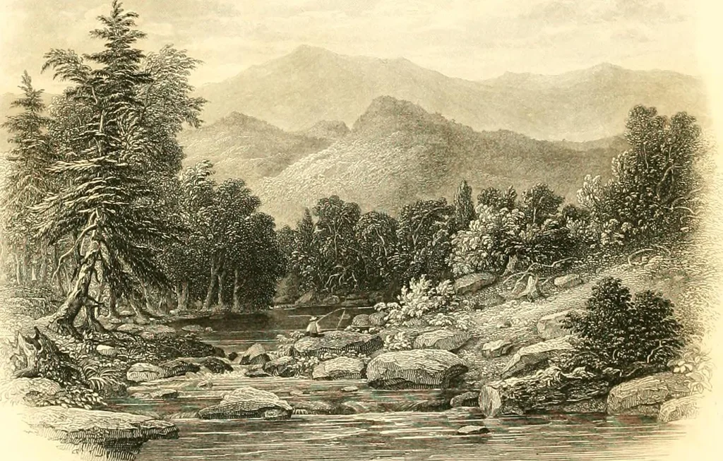 An illustration from The home book of the picturesque, or, American scenery, art, and literature : comprising a series of essays by Washington Irving, W.C. Bryant, Fenimore Cooper, Miss Cooper, N.P. Willis, Bayard Taylor, H.T. Tuckerman, E.L. Magoon, Dr. Bethune, A.B. Street, Miss Field, etc., with thirteen engravings on steel, from pictures by eminent artists, engraved expressly for this work, 1852, leaf 147