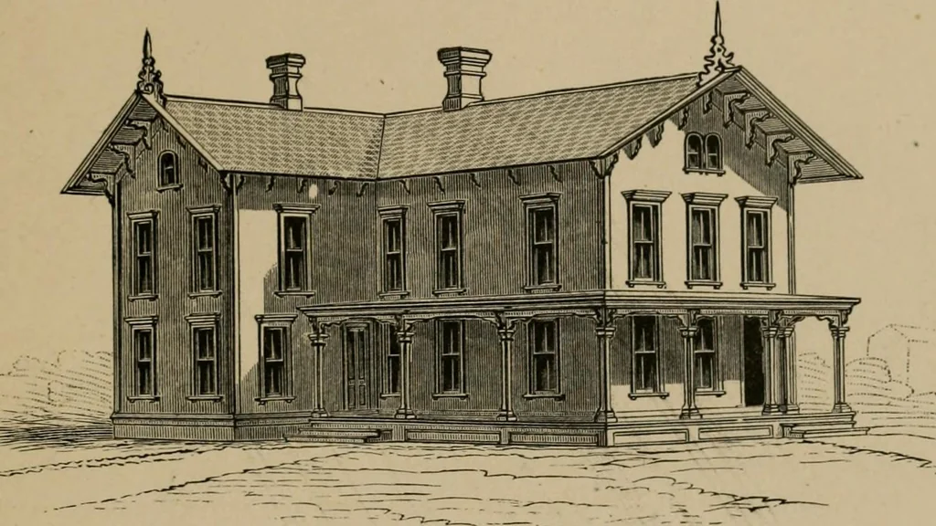An illustration from Home building. A reliable book of facts, relative to building, living, materials, costs, at about 400 places from New York to San Francisco. Containing 42 plates and 45 original designs of buildings .., 1877, leaf 100