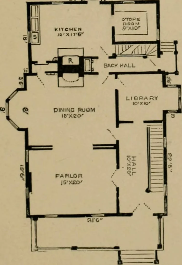 An illustration from Home building. A reliable book of facts, relative to building, living, materials, costs, at about 400 places from New York to San Francisco. Containing 42 plates and 45 original designs of buildings .., 1877, leaf 104