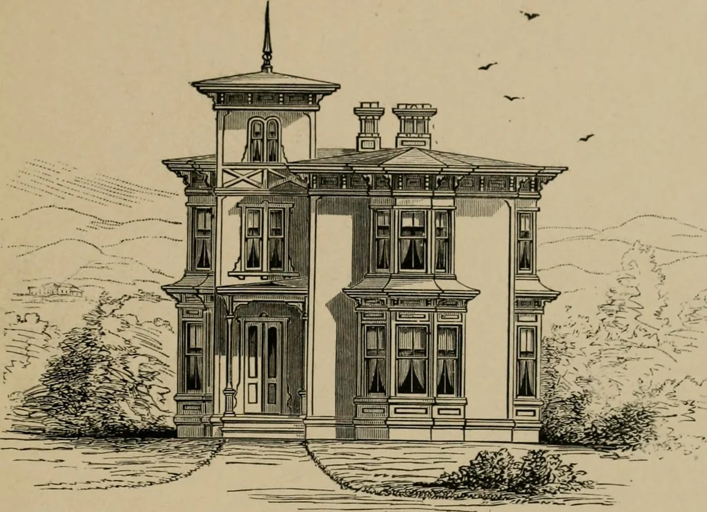An illustration from Home building. A reliable book of facts, relative to building, living, materials, costs, at about 400 places from New York to San Francisco. Containing 42 plates and 45 original designs of buildings .., 1877, leaf 112