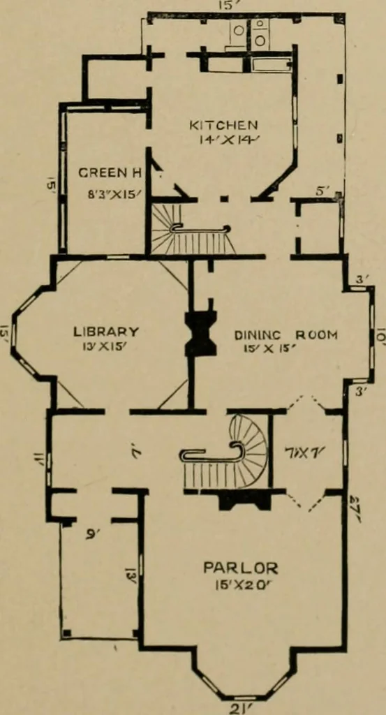 An illustration from Home building. A reliable book of facts, relative to building, living, materials, costs, at about 400 places from New York to San Francisco. Containing 42 plates and 45 original designs of buildings .., 1877, leaf 112
