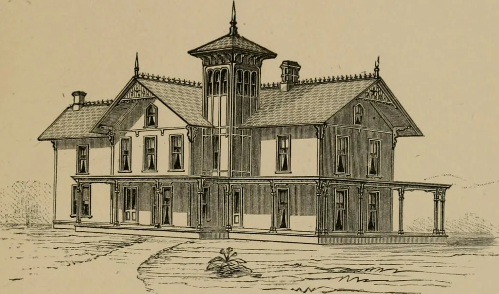 An illustration from Home building. A reliable book of facts, relative to building, living, materials, costs, at about 400 places from New York to San Francisco. Containing 42 plates and 45 original designs of buildings .., 1877, leaf 120