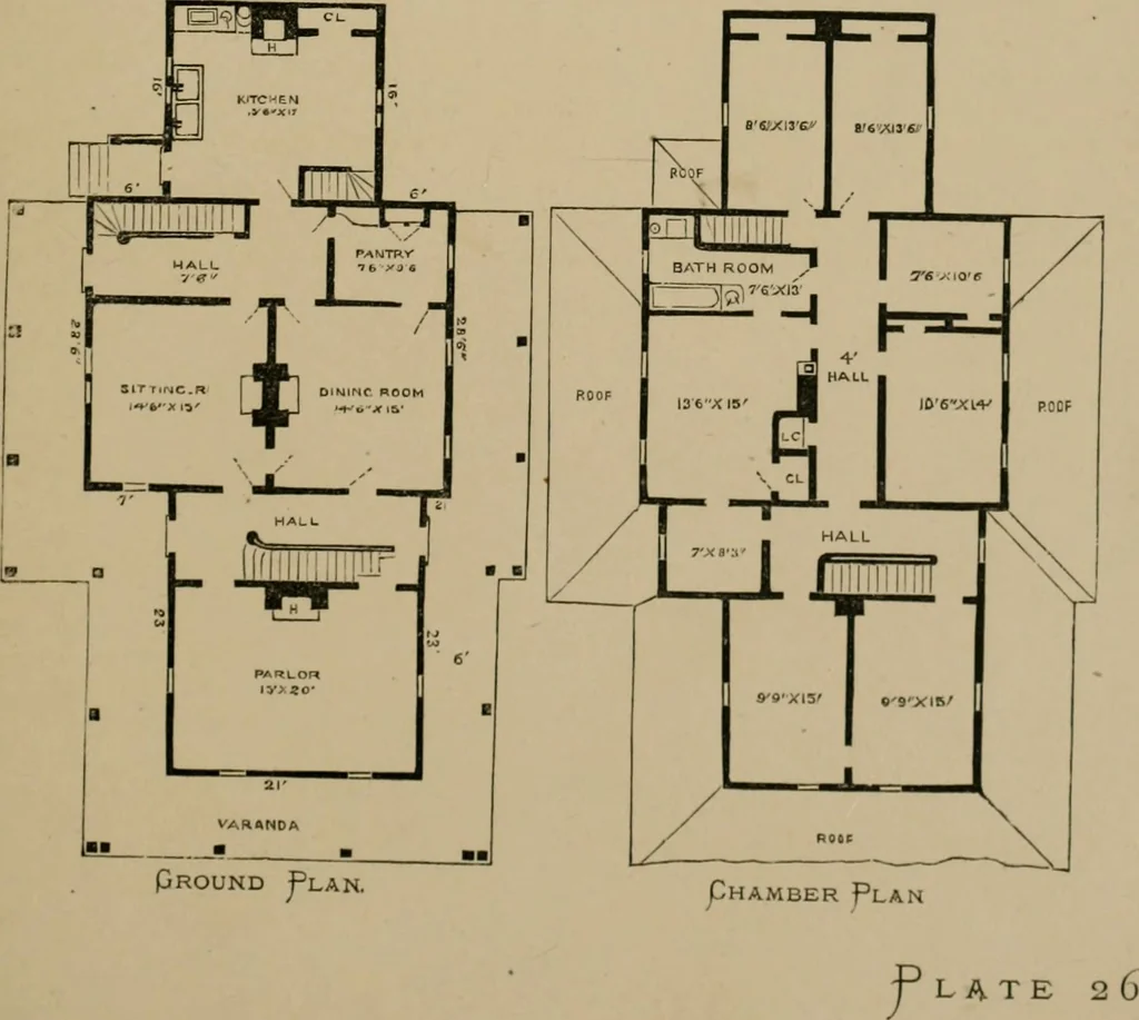 An illustration from Home building. A reliable book of facts, relative to building, living, materials, costs, at about 400 places from New York to San Francisco. Containing 42 plates and 45 original designs of buildings .., 1877, leaf 120