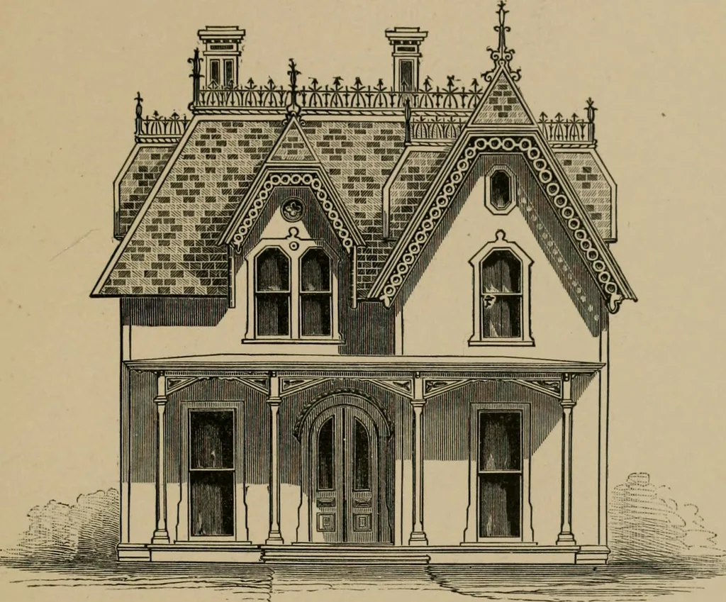 An illustration from Home building. A reliable book of facts, relative to building, living, materials, costs, at about 400 places from New York to San Francisco. Containing 42 plates and 45 original designs of buildings .., 1877, leaf 124