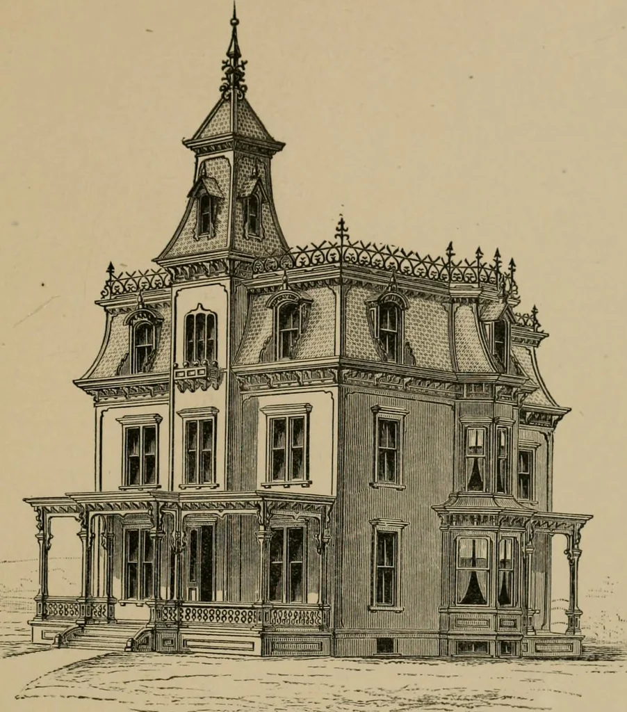 An illustration from Home building. A reliable book of facts, relative to building, living, materials, costs, at about 400 places from New York to San Francisco. Containing 42 plates and 45 original designs of buildings .., 1877, leaf 132