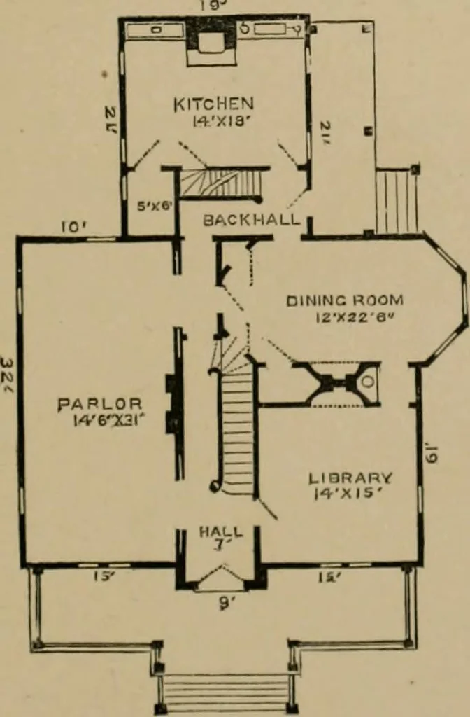 An illustration from Home building. A reliable book of facts, relative to building, living, materials, costs, at about 400 places from New York to San Francisco. Containing 42 plates and 45 original designs of buildings .., 1877, leaf 132