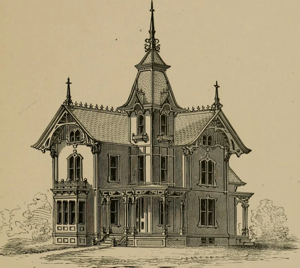 An illustration from Home building. A reliable book of facts, relative to building, living, materials, costs, at about 400 places from New York to San Francisco. Containing 42 plates and 45 original designs of buildings .., 1877, leaf 140