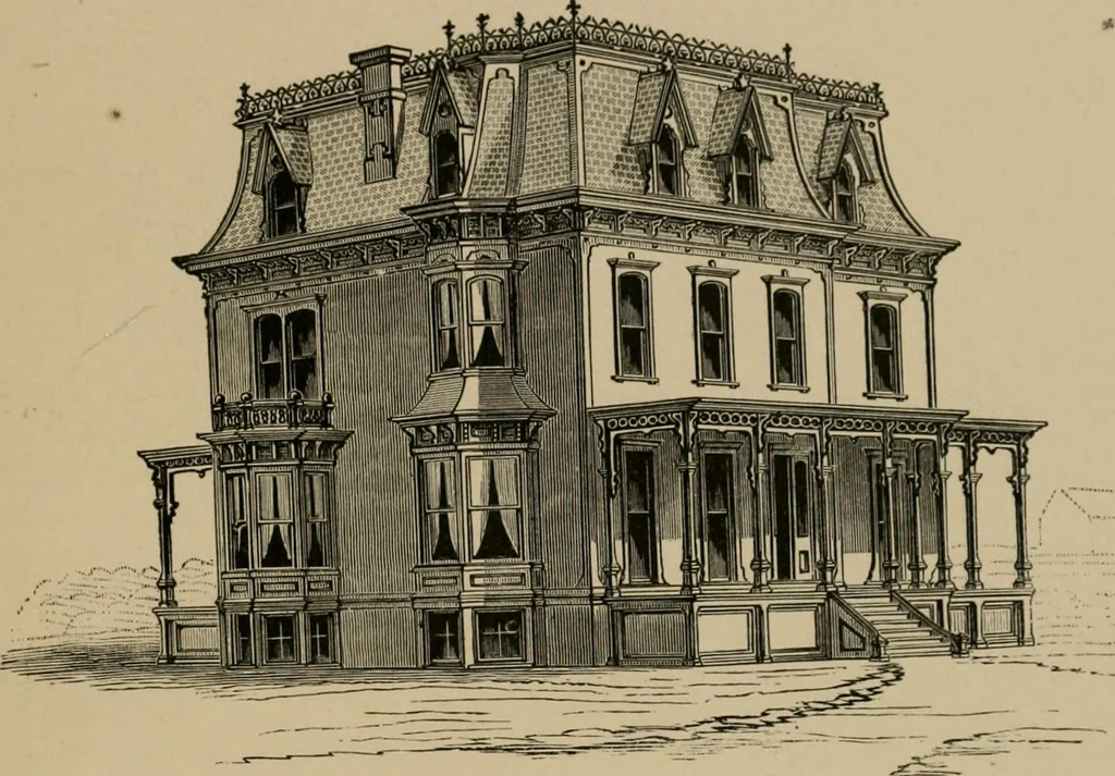 An illustration from Home building. A reliable book of facts, relative to building, living, materials, costs, at about 400 places from New York to San Francisco. Containing 42 plates and 45 original designs of buildings .., 1877, leaf 144