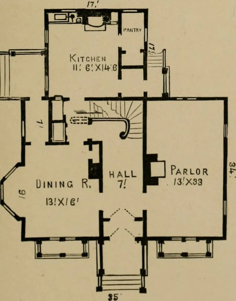 An illustration from Home building. A reliable book of facts, relative to building, living, materials, costs, at about 400 places from New York to San Francisco. Containing 42 plates and 45 original designs of buildings .., 1877, leaf 148