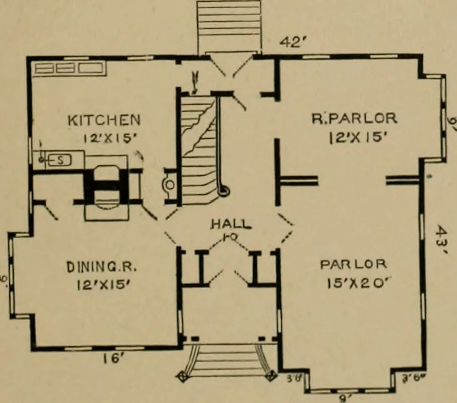 An illustration from Home building. A reliable book of facts, relative to building, living, materials, costs, at about 400 places from New York to San Francisco. Containing 42 plates and 45 original designs of buildings .., 1877, leaf 156