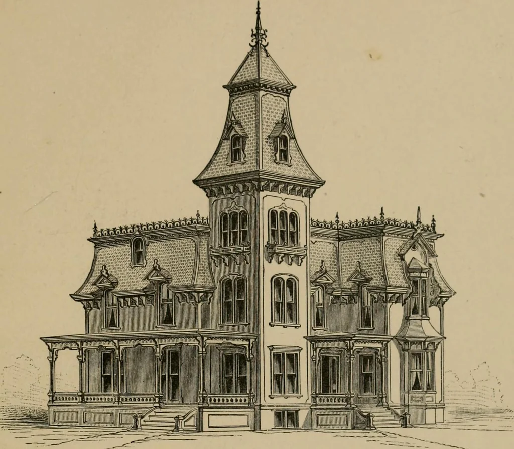 An illustration from Home building. A reliable book of facts, relative to building, living, materials, costs, at about 400 places from New York to San Francisco. Containing 42 plates and 45 original designs of buildings .., 1877, leaf 164