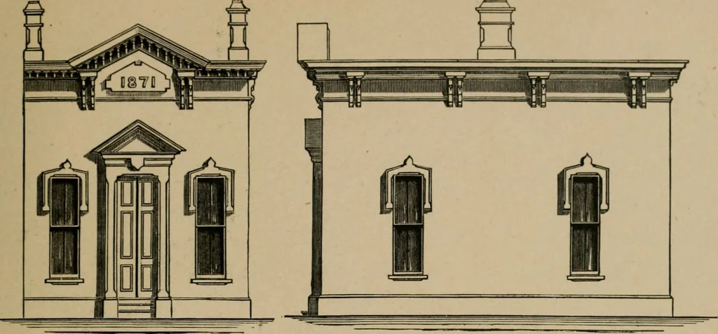 An illustration from Home building. A reliable book of facts, relative to building, living, materials, costs, at about 400 places from New York to San Francisco. Containing 42 plates and 45 original designs of buildings .., 1877, leaf 168