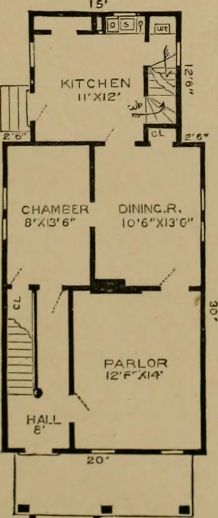 An illustration from Home building. A reliable book of facts, relative to building, living, materials, costs, at about 400 places from New York to San Francisco. Containing 42 plates and 45 original designs of buildings .., 1877, leaf 20
