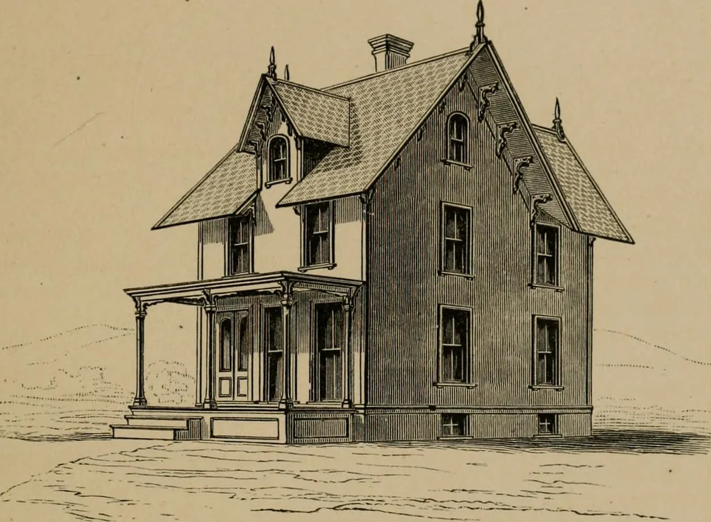 An illustration from Home building. A reliable book of facts, relative to building, living, materials, costs, at about 400 places from New York to San Francisco. Containing 42 plates and 45 original designs of buildings .., 1877, leaf 24