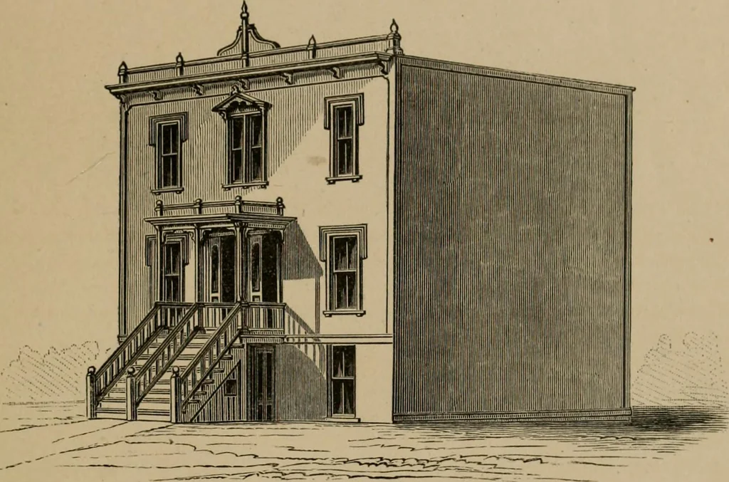 An illustration from Home building. A reliable book of facts, relative to building, living, materials, costs, at about 400 places from New York to San Francisco. Containing 42 plates and 45 original designs of buildings .., 1877, leaf 32