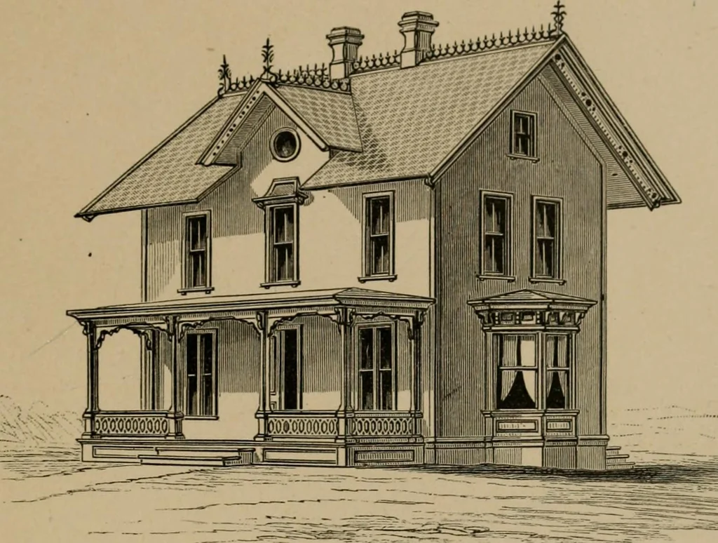 An illustration from Home building. A reliable book of facts, relative to building, living, materials, costs, at about 400 places from New York to San Francisco. Containing 42 plates and 45 original designs of buildings .., 1877, leaf 36