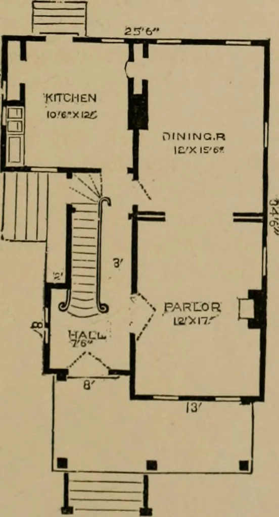 An illustration from Home building. A reliable book of facts, relative to building, living, materials, costs, at about 400 places from New York to San Francisco. Containing 42 plates and 45 original designs of buildings .., 1877, leaf 44