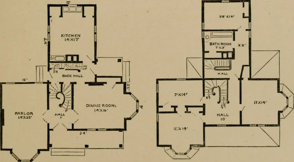 An illustration from Home building. A reliable book of facts, relative to building, living, materials, costs, at about 400 places from New York to San Francisco. Containing 42 plates and 45 original designs of buildings .., 1877, leaf 64