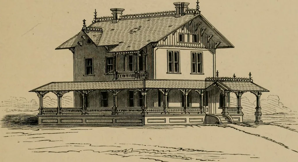 An illustration from Home building. A reliable book of facts, relative to building, living, materials, costs, at about 400 places from New York to San Francisco. Containing 42 plates and 45 original designs of buildings .., 1877, leaf 80