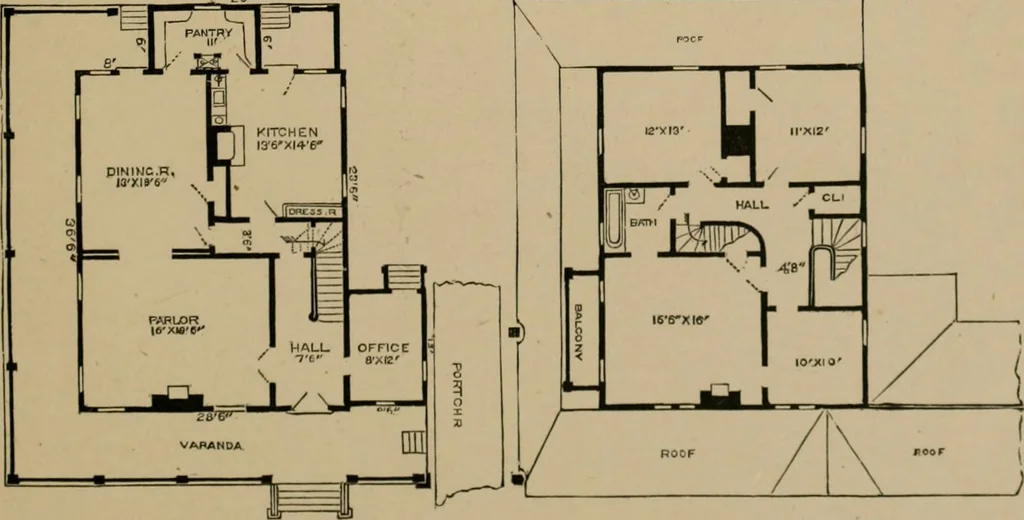 An illustration from Home building. A reliable book of facts, relative to building, living, materials, costs, at about 400 places from New York to San Francisco. Containing 42 plates and 45 original designs of buildings .., 1877, leaf 80