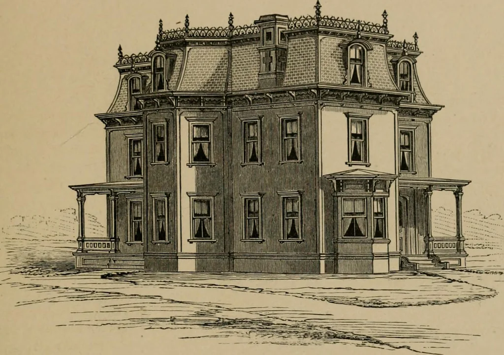 An illustration from Home building. A reliable book of facts, relative to building, living, materials, costs, at about 400 places from New York to San Francisco. Containing 42 plates and 45 original designs of buildings .., 1877, leaf 84