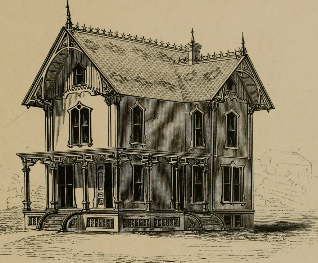 An illustration from Home building. A reliable book of facts, relative to building, living, materials, costs, at about 400 places from New York to San Francisco. Containing 42 plates and 45 original designs of buildings .., 1877, leaf 88