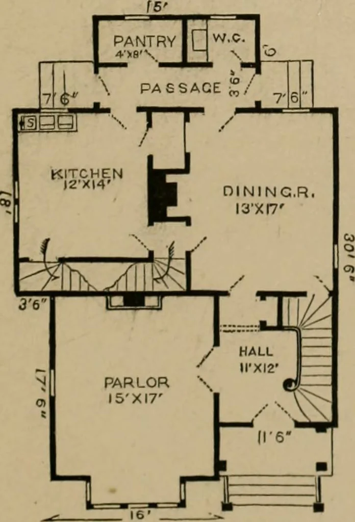 An illustration from Home building. A reliable book of facts, relative to building, living, materials, costs, at about 400 places from New York to San Francisco. Containing 42 plates and 45 original designs of buildings .., 1877, leaf 92