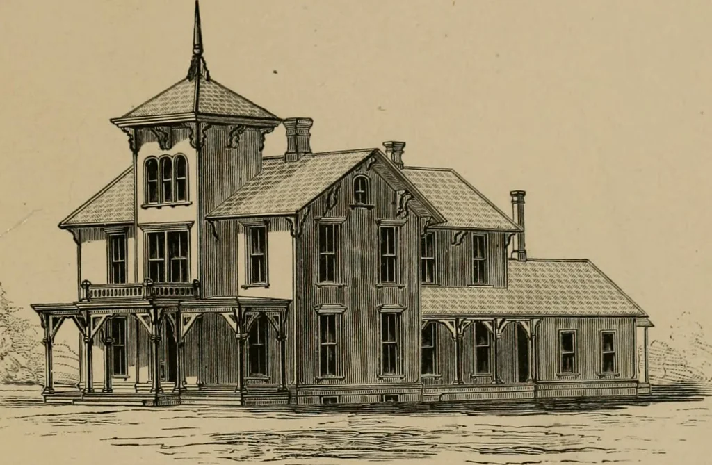 An illustration from Home building. A reliable book of facts, relative to building, living, materials, costs, at about 400 places from New York to San Francisco. Containing 42 plates and 45 original designs of buildings .., 1877, leaf 96