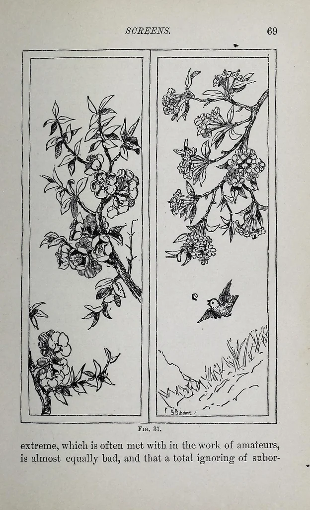 An illustration from Home decoration: art needle-work and embroidery; painting on silk, satin, and velvet; panel-painting; and wood-carving, 1881, leaf 73
