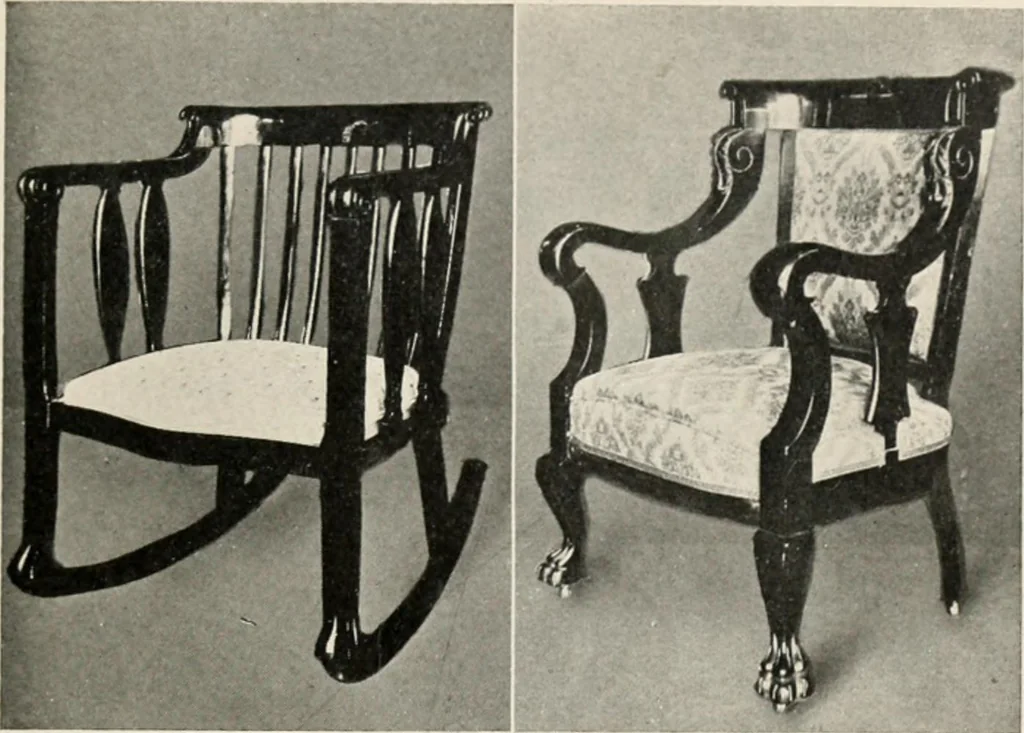 An illustration from Home furnishing; facts and figures about furniture, carpets and rugs, lamps and lighting fixtures, wall papers, window shades and draperies, tapestries, etc., 1913, leaf 34