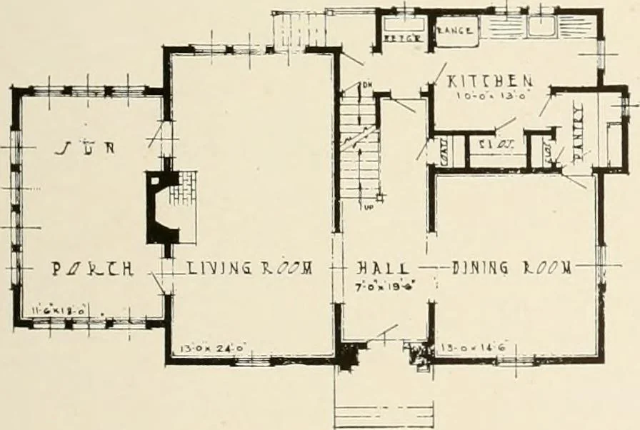 An illustration from Homes of moderate size; a collection of photographs and plans of modern suburban and country homes, following the colonial, Italian and English architectural styles, and arranged accordingly, 1921, leaf 36