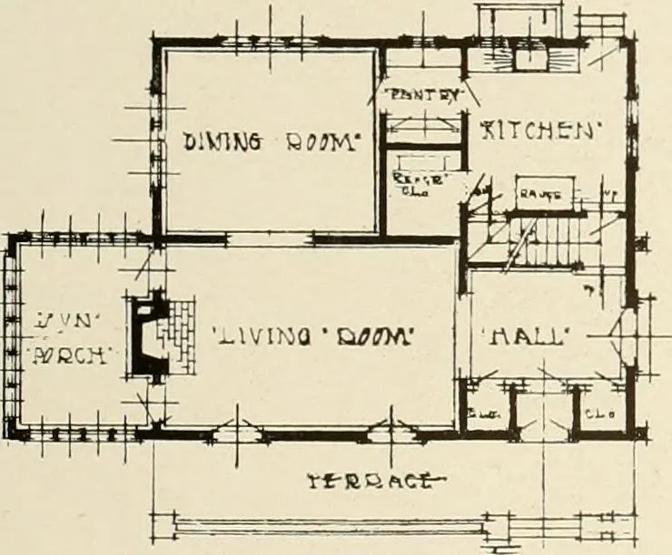 An illustration from Homes of moderate size; a collection of photographs and plans of modern suburban and country homes, following the colonial, Italian and English architectural styles, and arranged accordingly, 1921, leaf 98