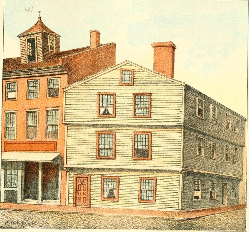 An illustration from Homes of our forefathers in Boston. Old England and Boston, New England, 1889, leaf 87