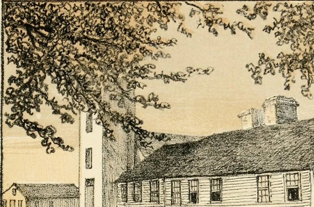 An illustration from The homes of our forefathers. Being a selection of the oldest and most interesting buildings, historical houses, and noted places in Massachusetts. From original drawings made on the spot by Edwin Whitefield, 1880, leaf 12