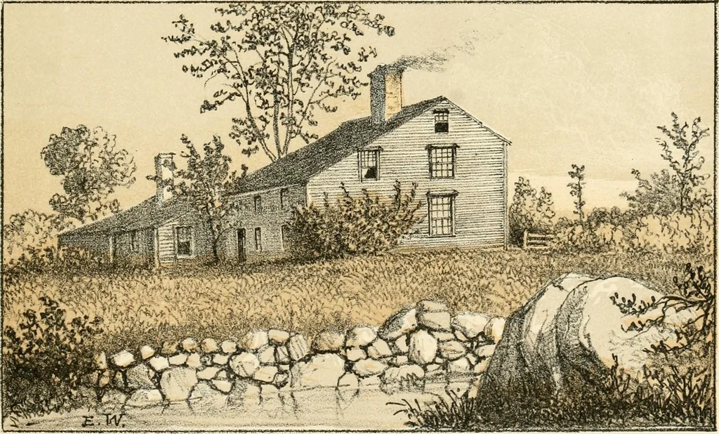 An illustration from The homes of our forefathers. Being a selection of the oldest and most interesting buildings, historical houses, and noted places in Massachusetts. From original drawings made on the spot by Edwin Whitefield, 1880, leaf 12