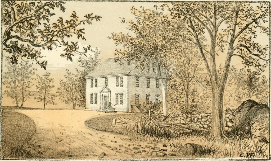 An illustration from The homes of our forefathers. Being a selection of the oldest and most interesting buildings, historical houses, and noted places in Massachusetts. From original drawings made on the spot by Edwin Whitefield, 1880, leaf 20