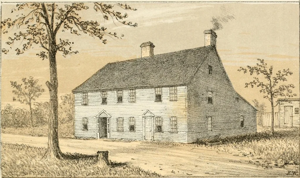 An illustration from The homes of our forefathers. Being a selection of the oldest and most interesting buildings, historical houses, and noted places in Massachusetts. From original drawings made on the spot by Edwin Whitefield, 1880, leaf 26