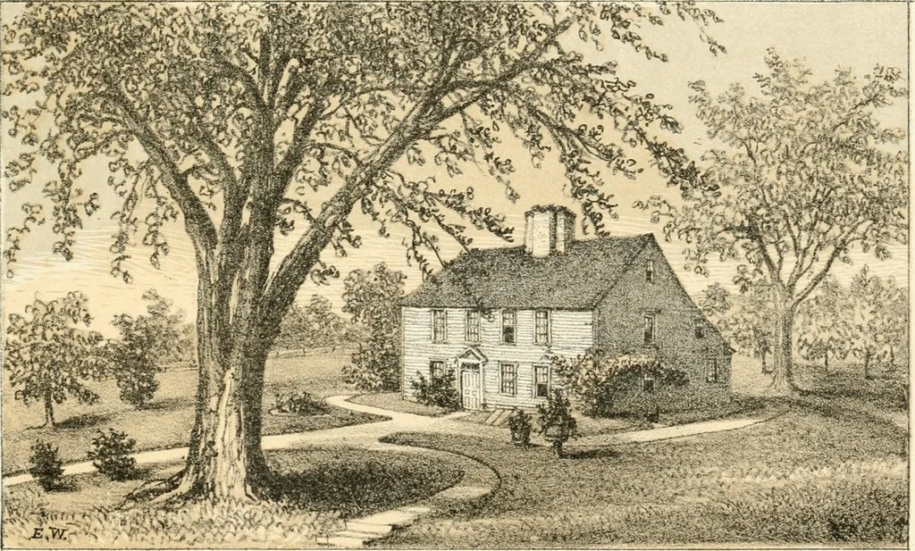 An illustration from The homes of our forefathers. Being a selection of the oldest and most interesting buildings, historical houses, and noted places in Massachusetts. From original drawings made on the spot by Edwin Whitefield, 1880, leaf 26