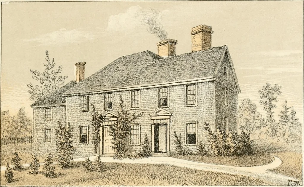 An illustration from The homes of our forefathers. Being a selection of the oldest and most interesting buildings, historical houses, and noted places in Massachusetts. From original drawings made on the spot by Edwin Whitefield, 1880, leaf 28