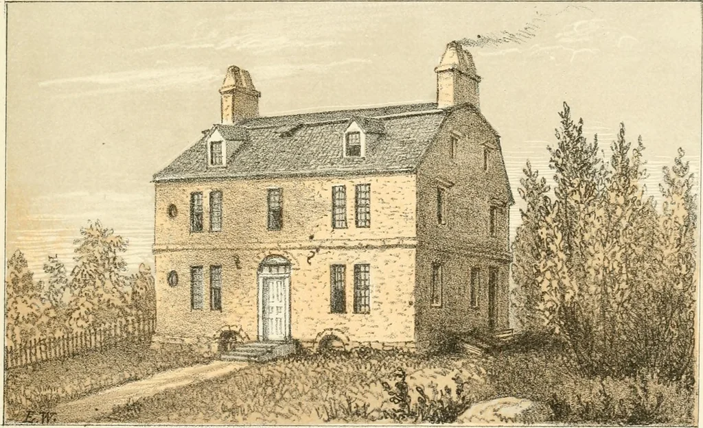 An illustration from The homes of our forefathers. Being a selection of the oldest and most interesting buildings, historical houses, and noted places in Massachusetts. From original drawings made on the spot by Edwin Whitefield, 1880, leaf 28
