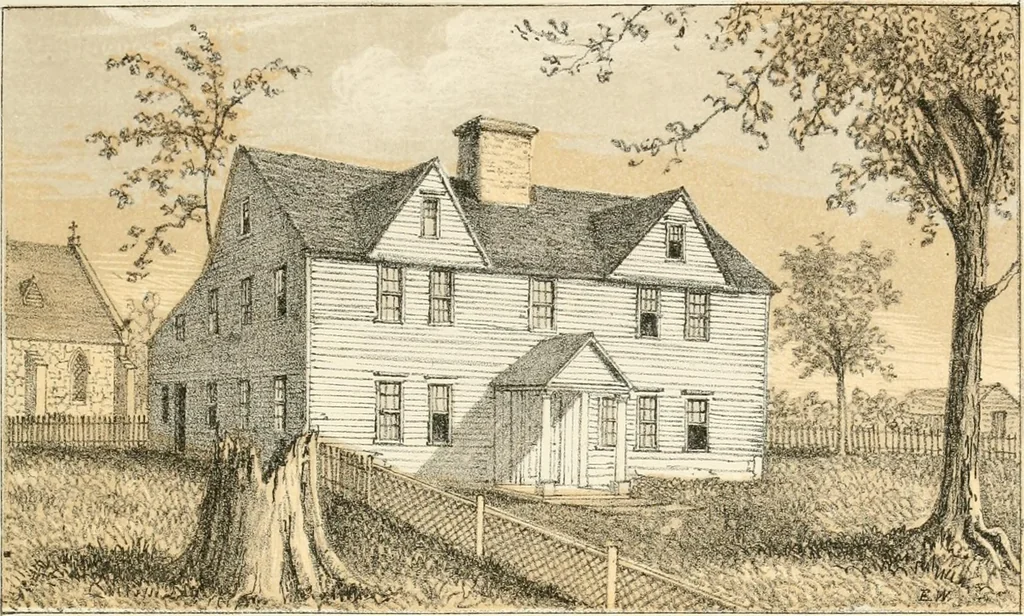 An illustration from The homes of our forefathers. Being a selection of the oldest and most interesting buildings, historical houses, and noted places in Massachusetts. From original drawings made on the spot by Edwin Whitefield, 1880, leaf 30