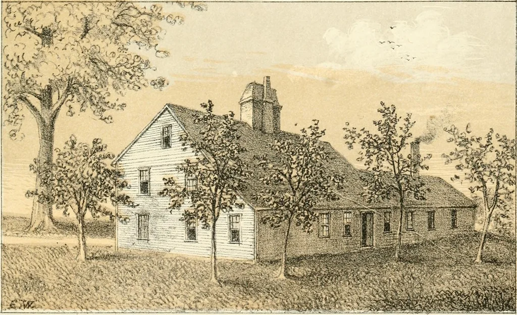 An illustration from The homes of our forefathers. Being a selection of the oldest and most interesting buildings, historical houses, and noted places in Massachusetts. From original drawings made on the spot by Edwin Whitefield, 1880, leaf 30