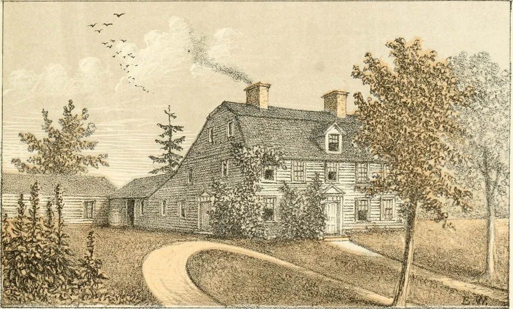 An illustration from The homes of our forefathers. Being a selection of the oldest and most interesting buildings, historical houses, and noted places in Massachusetts. From original drawings made on the spot by Edwin Whitefield, 1880, leaf 32