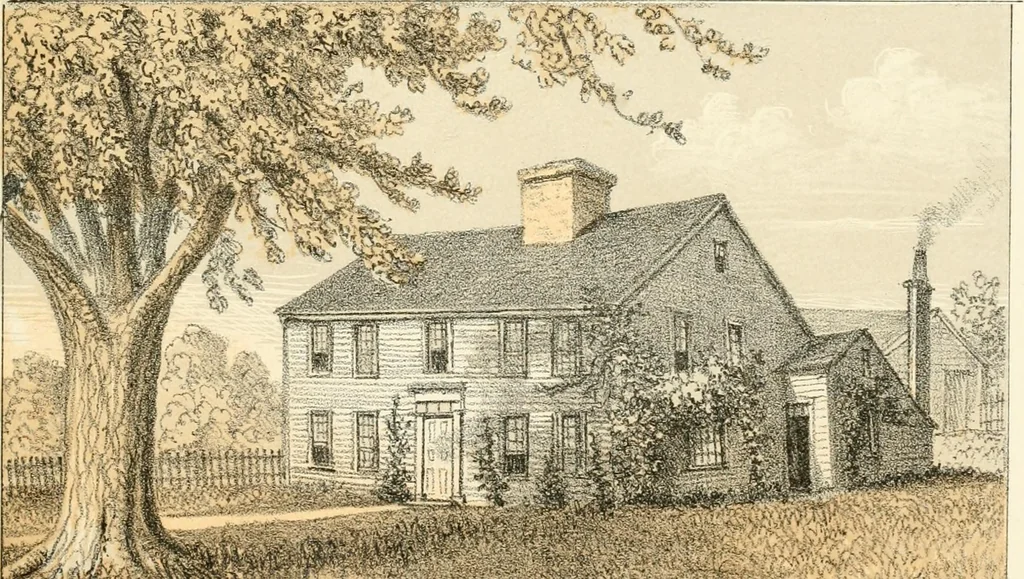An illustration from The homes of our forefathers. Being a selection of the oldest and most interesting buildings, historical houses, and noted places in Massachusetts. From original drawings made on the spot by Edwin Whitefield, 1880, leaf 34