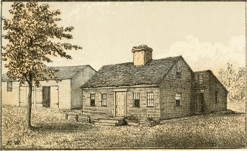 An illustration from The homes of our forefathers. Being a selection of the oldest and most interesting buildings, historical houses, and noted places in Massachusetts. From original drawings made on the spot by Edwin Whitefield, 1880, leaf 42