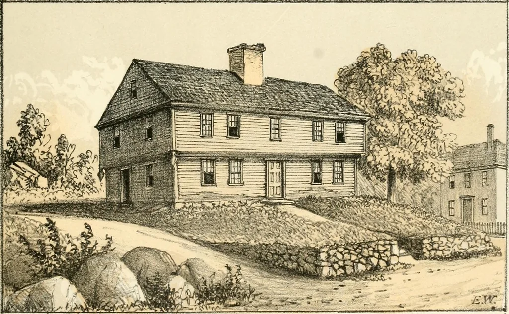 An illustration from The homes of our forefathers. Being a selection of the oldest and most interesting buildings, historical houses, and noted places in Massachusetts. From original drawings made on the spot by Edwin Whitefield, 1880, leaf 42