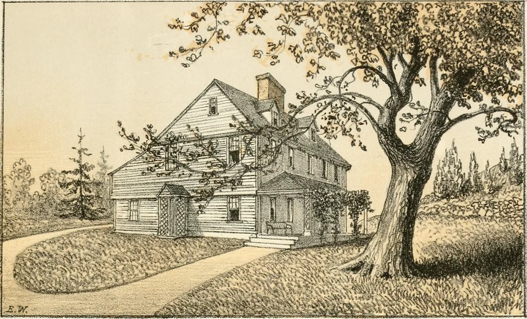 An illustration from The homes of our forefathers. Being a selection of the oldest and most interesting buildings, historical houses, and noted places in Massachusetts. From original drawings made on the spot by Edwin Whitefield, 1880, leaf 46