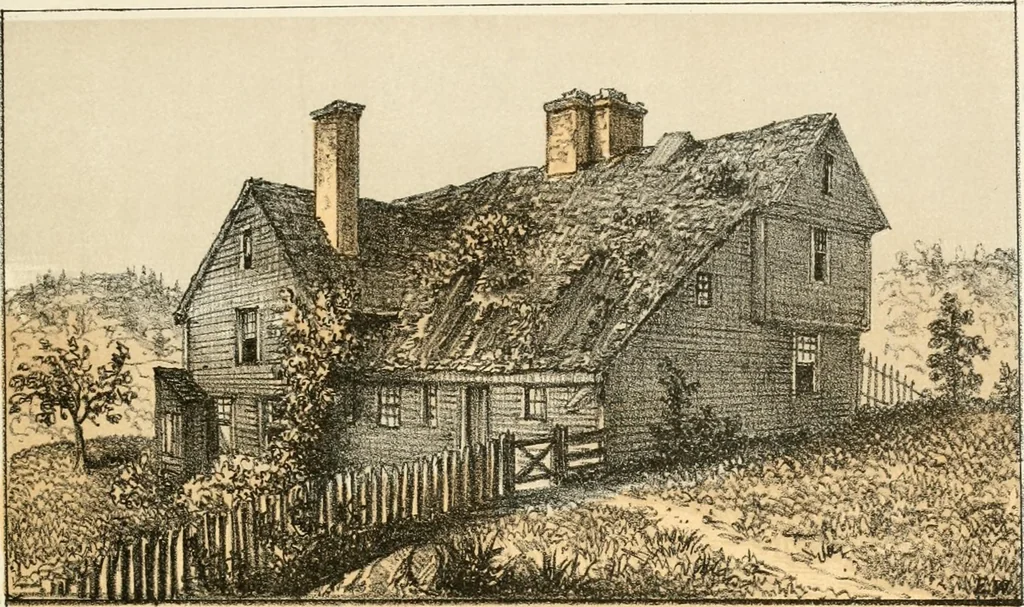 An illustration from The homes of our forefathers. Being a selection of the oldest and most interesting buildings, historical houses, and noted places in Massachusetts. From original drawings made on the spot by Edwin Whitefield, 1880, leaf 50
