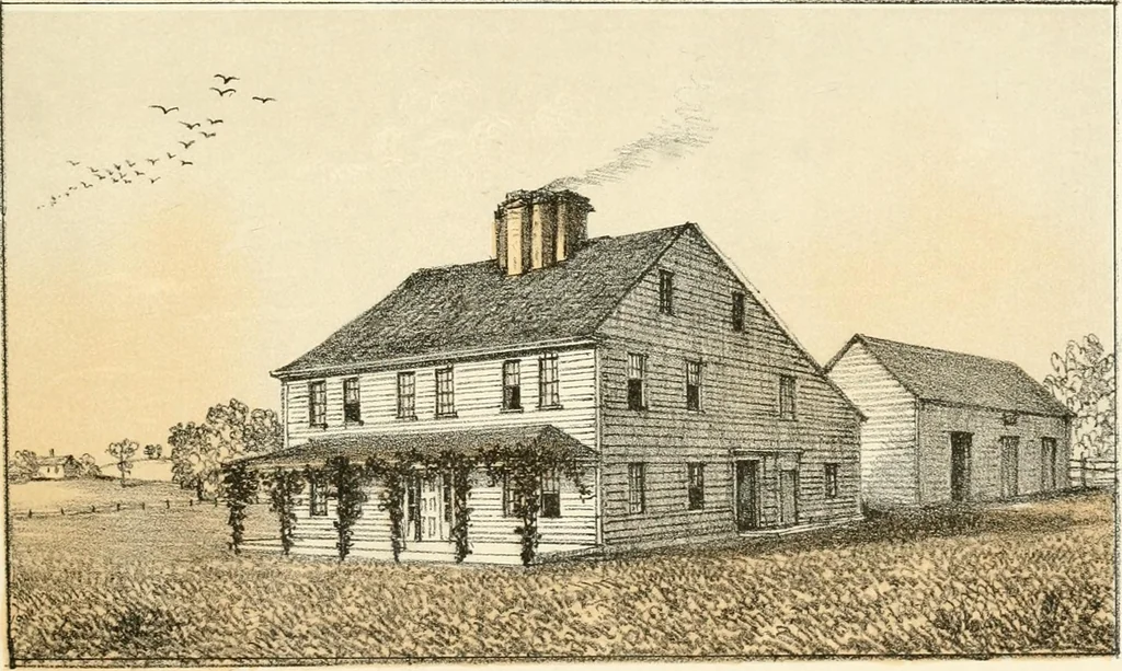 An illustration from The homes of our forefathers. Being a selection of the oldest and most interesting buildings, historical houses, and noted places in Massachusetts. From original drawings made on the spot by Edwin Whitefield, 1880, leaf 50